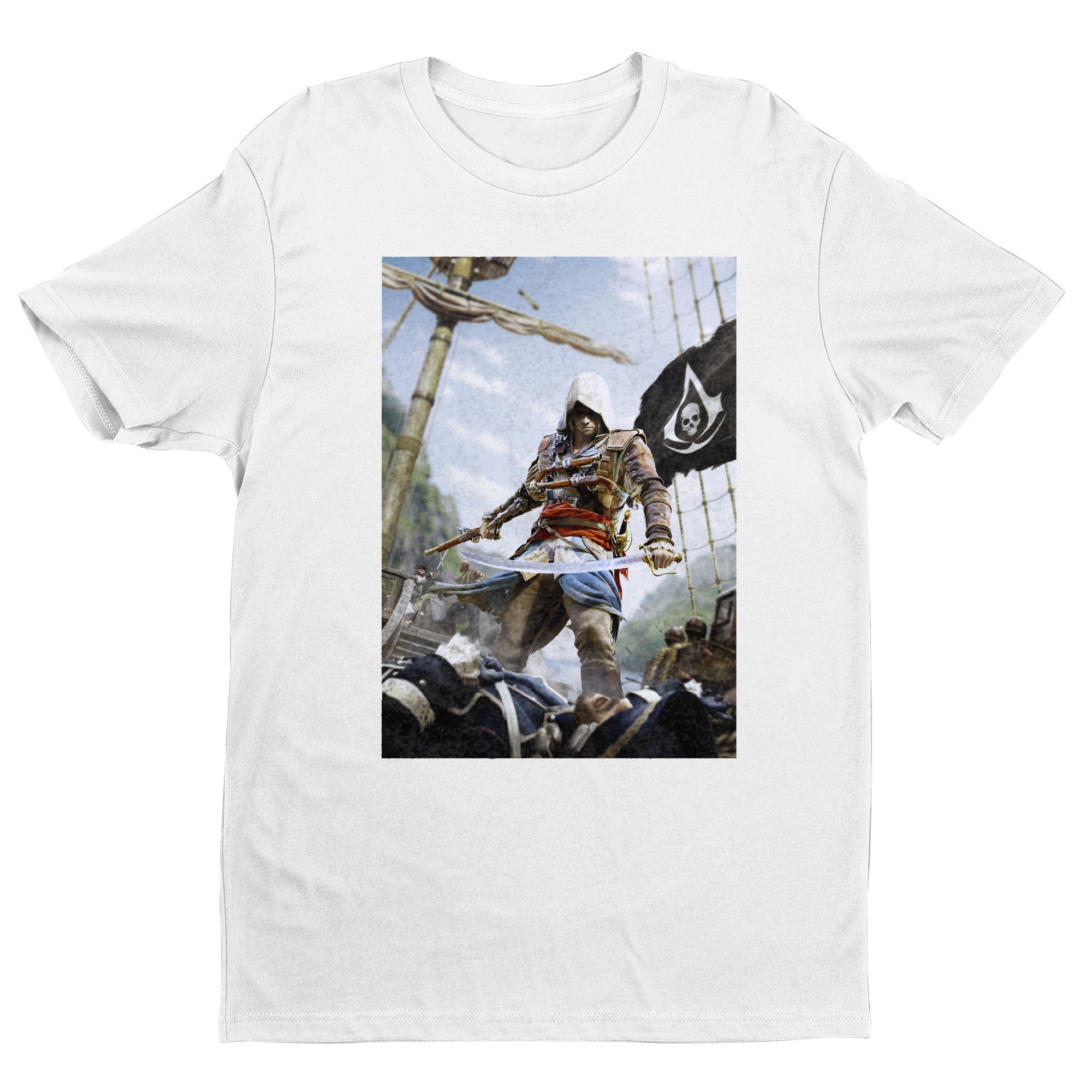 Assassin's Creed IV Black Flag box art tee - white unisex t-shirt, front view